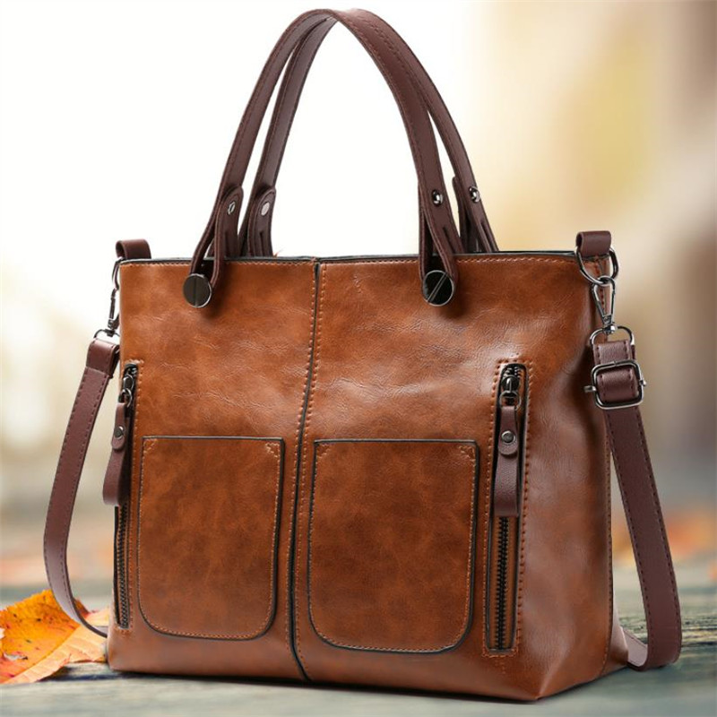 Women Bags Medium Size - Retro skórzana torebka na ramię dla